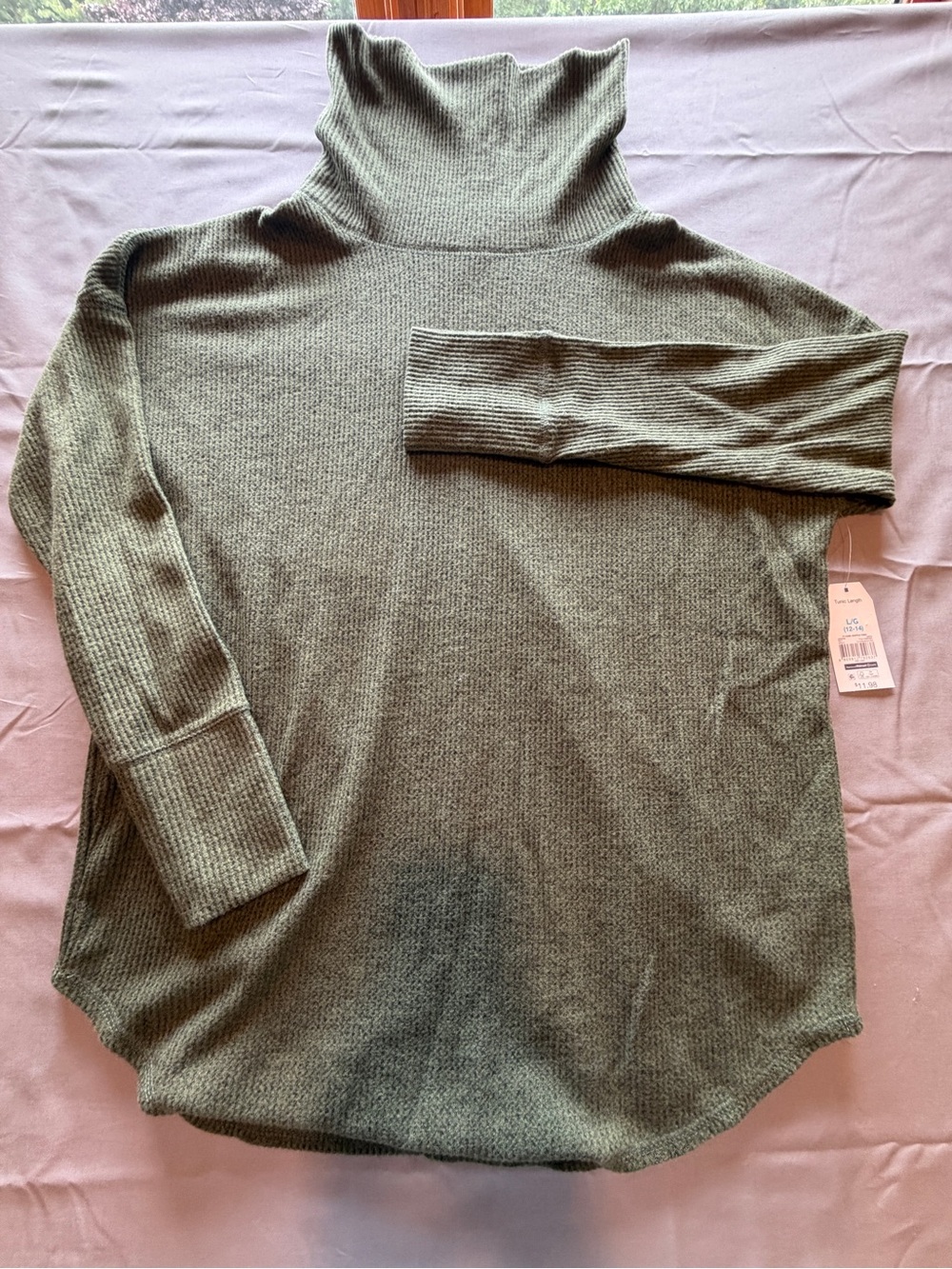 Time and Tru Olive Green Ribbed Turtleneck Sweater